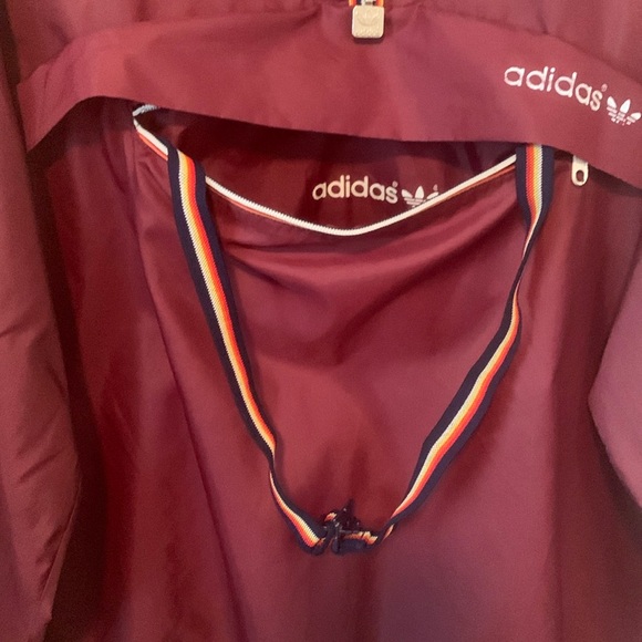 Vintage Adidas Burgundy Anorak Windbreaker 80s 90s Packable Jacket Size Large - Picture 7 of 15